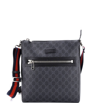 Gucci Web Strap Front Zip Messenger Bag GG Coated Canvas Medium