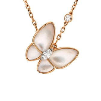 Van Cleef & Arpels Two Butterfly Pendant Necklace 18K Rose Gold with Mother of Pearl and Diamonds