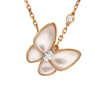 Van Cleef & Arpels Two Butterfly Pendant Necklace 18K Rose Gold with Mother of Pearl and Diamonds
