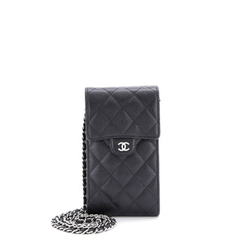 Chanel CC Flap Phone Holder Crossbody Bag Quilted Caviar