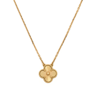 Van Cleef & Arpels Vintage Alhambra Pendant Necklace Guilloche 18K Yellow Gold