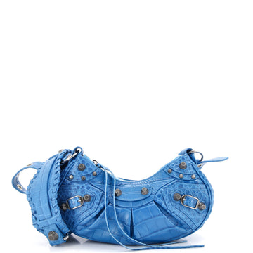 Balenciaga Le Cagole Giant Studs Shoulder Bag Crocodile Embossed Leather XS