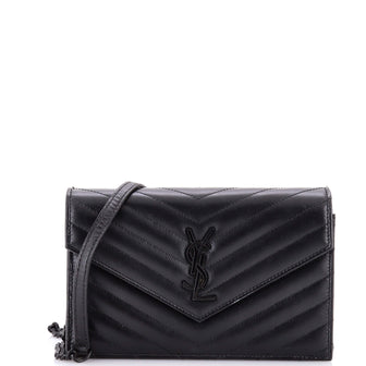 Saint Laurent Classic Monogram Wallet on Chain Matelasse Chevron Leather Small