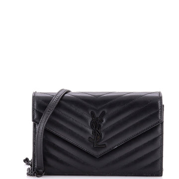 Saint Laurent Classic Monogram Wallet on Chain Matelasse Chevron Leather Small
