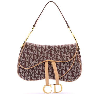 Christian Dior Vintage Double Saddle Bag Diorissimo Canvas