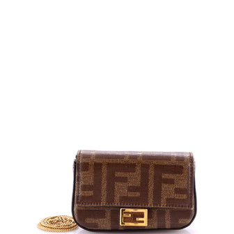 Fendi Chain Baguette Charm Bag Zucca Coated Canvas Nano