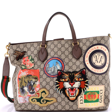Gucci Courrier Convertible Soft Open Tote GG Coated Canvas with Applique Large