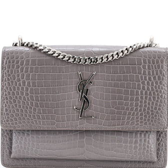 Saint Laurent Sunset Crossbody Bag Crocodile Embossed Leather Medium