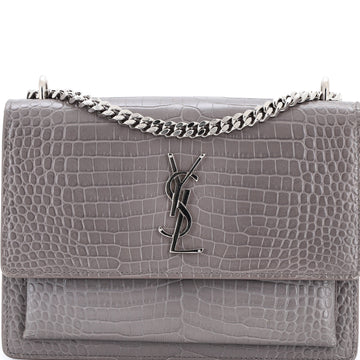 Saint Laurent Sunset Crossbody Bag Crocodile Embossed Leather Medium
