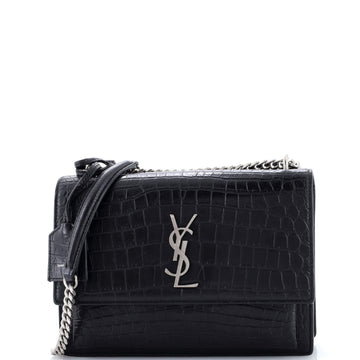 Saint Laurent Sunset Crossbody Bag Crocodile Embossed Leather Medium