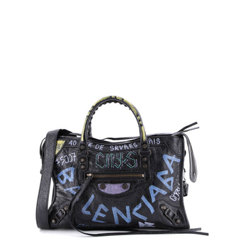 Balenciaga City Graffiti Classic Studs Bag Leather Small