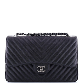 Chanel Classic Double Flap Bag Chevron Caviar Jumbo