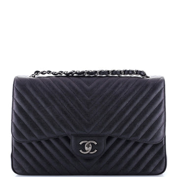 Chanel Classic Double Flap Bag Chevron Caviar Jumbo