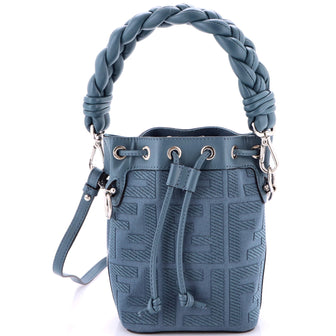Fendi Woven Handle Mon Tresor Bucket Bag Zucca Embroidered Canvas Mini