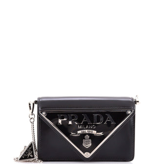 Prada Maxi Triangle Logo Chain Flap Bag Brushed Leather Small