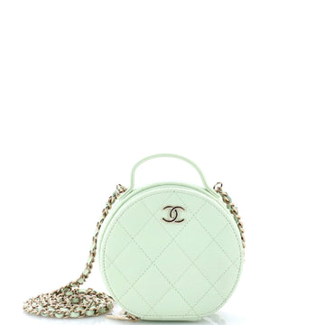 Chanel Handle with Care Round Vanity Case with Chain Quilted Caviar Small