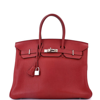 Hermes Birkin Handbag Red Clemence with Palladium Hardware 35