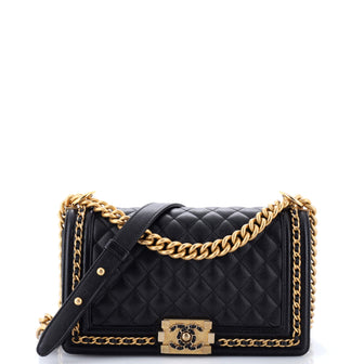 Chanel Chain Around Boy Flap Bag Quilted Caviar Old Medium