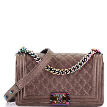 Chanel Boy Flap Bag Quilted Iridescent Goatskin Old Medium