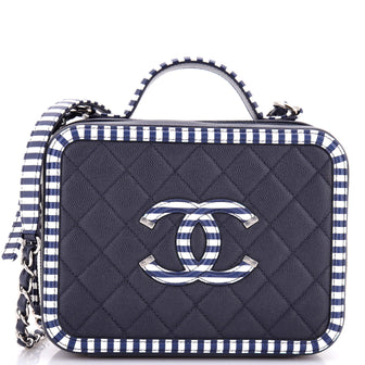 Chanel Filigree Vanity Case Quilted Caviar with Striped Leather Medium