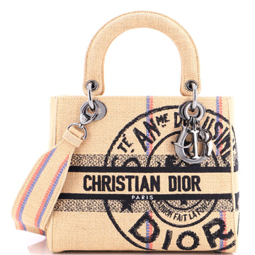 Christian Dior Lady D-Lite Bag Embroidered Jute Canvas Medium