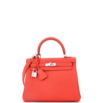 Hermes Kelly Handbag Red Togo with Palladium Hardware 25