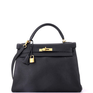Hermes Kelly Handbag Black Togo with Gold Hardware 32