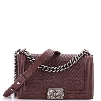 Chanel Boy Flap Bag Chevron Wrinkled Lambskin Old Medium