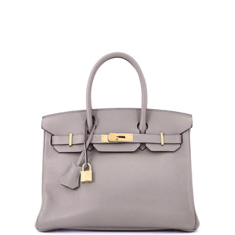 Hermes Birkin Handbag Grey Novillo with Gold Hardware 30