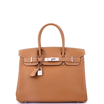 Hermes Birkin Handbag Brown Epsom with Palladium Hardware 30