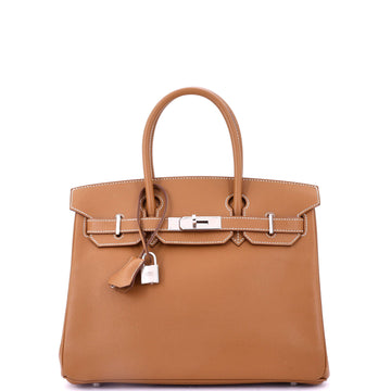 Hermes Birkin Handbag Brown Epsom with Palladium Hardware 30