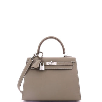 Hermes Kelly Handbag Grey Epsom with Palladium Hardware 25