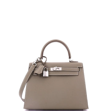 Hermes Kelly Handbag Grey Epsom with Palladium Hardware 25