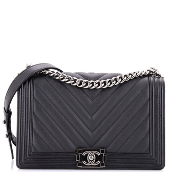 Chanel Boy Flap Bag Chevron Caviar New Medium