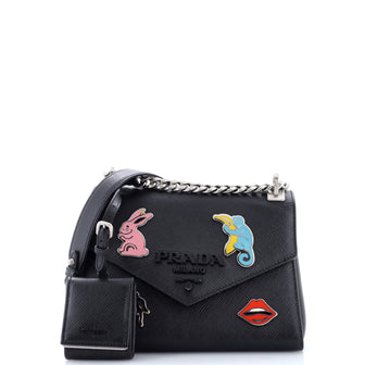 Prada Monochrome Shoulder Bag Embellished Saffiano Leather Small