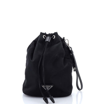 Prada Drawstring Wristlet Bucket Bag Tessuto Small