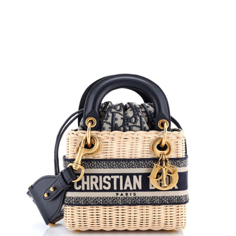 Christian Dior Lady Dior Bag Wicker and Oblique Canvas Mini