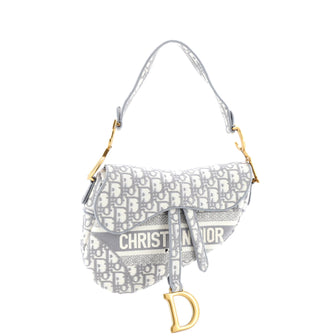 Christian Dior Saddle Bag Logo Embroidered Canvas Medium