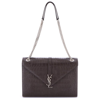 Saint Laurent Classic Monogram Envelope Satchel Crocodile Embossed Leather Large