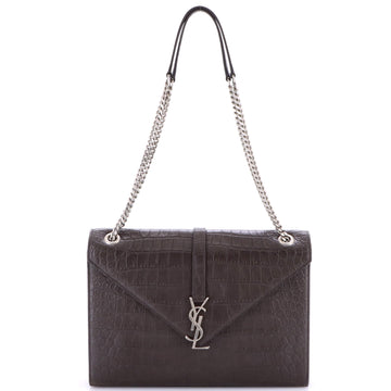 Saint Laurent Classic Monogram Envelope Satchel Crocodile Embossed Leather Large