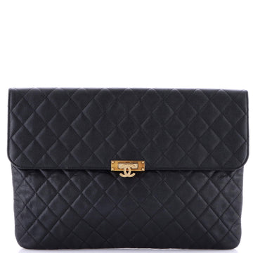 Chanel Golden Class O Case Clutch Quilted Caviar Large