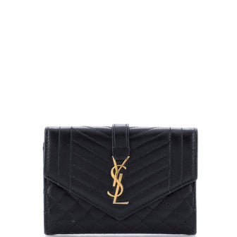Saint Laurent Classic Monogram Flap Wallet Mixed Matelasse Leather Small