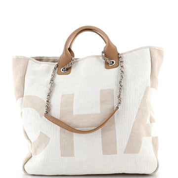 Chanel Deauville Logo Shopping Tote Printed Raffia Large