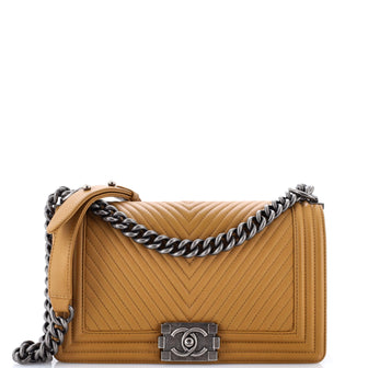 Chanel Boy Flap Bag Chevron Wrinkled Lambskin Old Medium