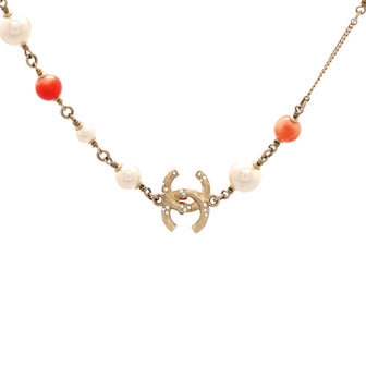 Chanel CC Station Long Necklace Metal and Faux Pearls with Beads and Crystals