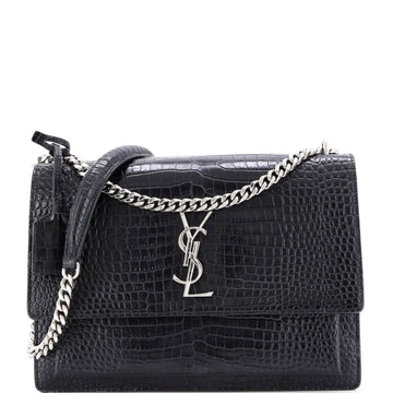 Saint Laurent Sunset Crossbody Bag Crocodile Embossed Leather Large