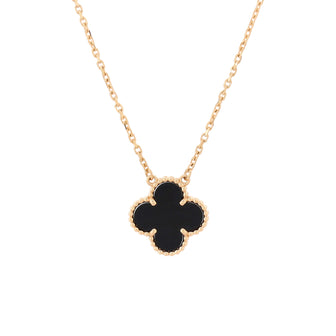 Van Cleef & Arpels Vintage Alhambra Pendant Necklace 18K Yellow Gold and Onyx