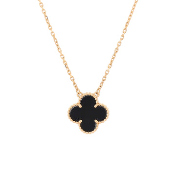 Van Cleef & Arpels Vintage Alhambra Pendant Necklace 18K Yellow Gold and Onyx