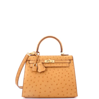 Hermes Kelly Handbag Brown Ostrich with Gold Hardware 25