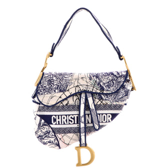 Christian Dior Saddle Bag Logo Embroidered Canvas Medium